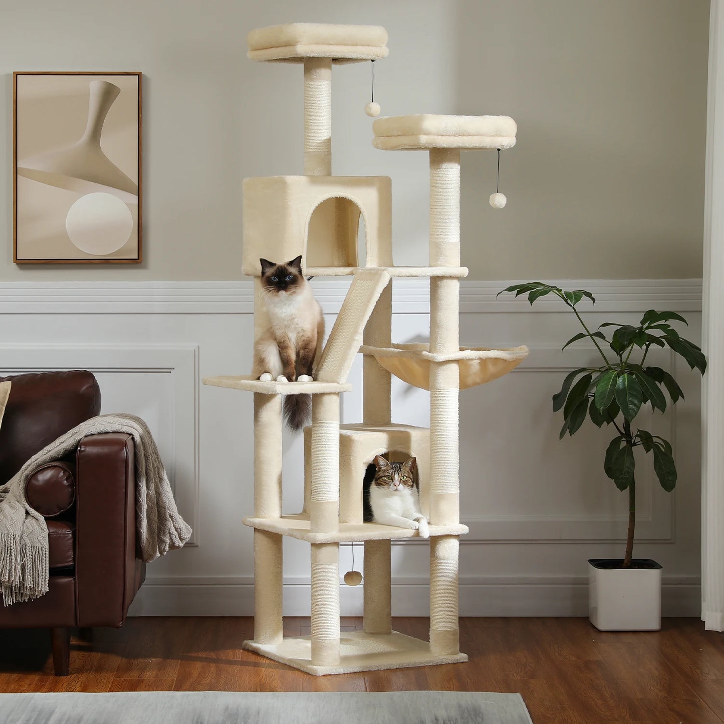 Multi-Level Cat Tower – Plush Tree Condo with Scratching Posts