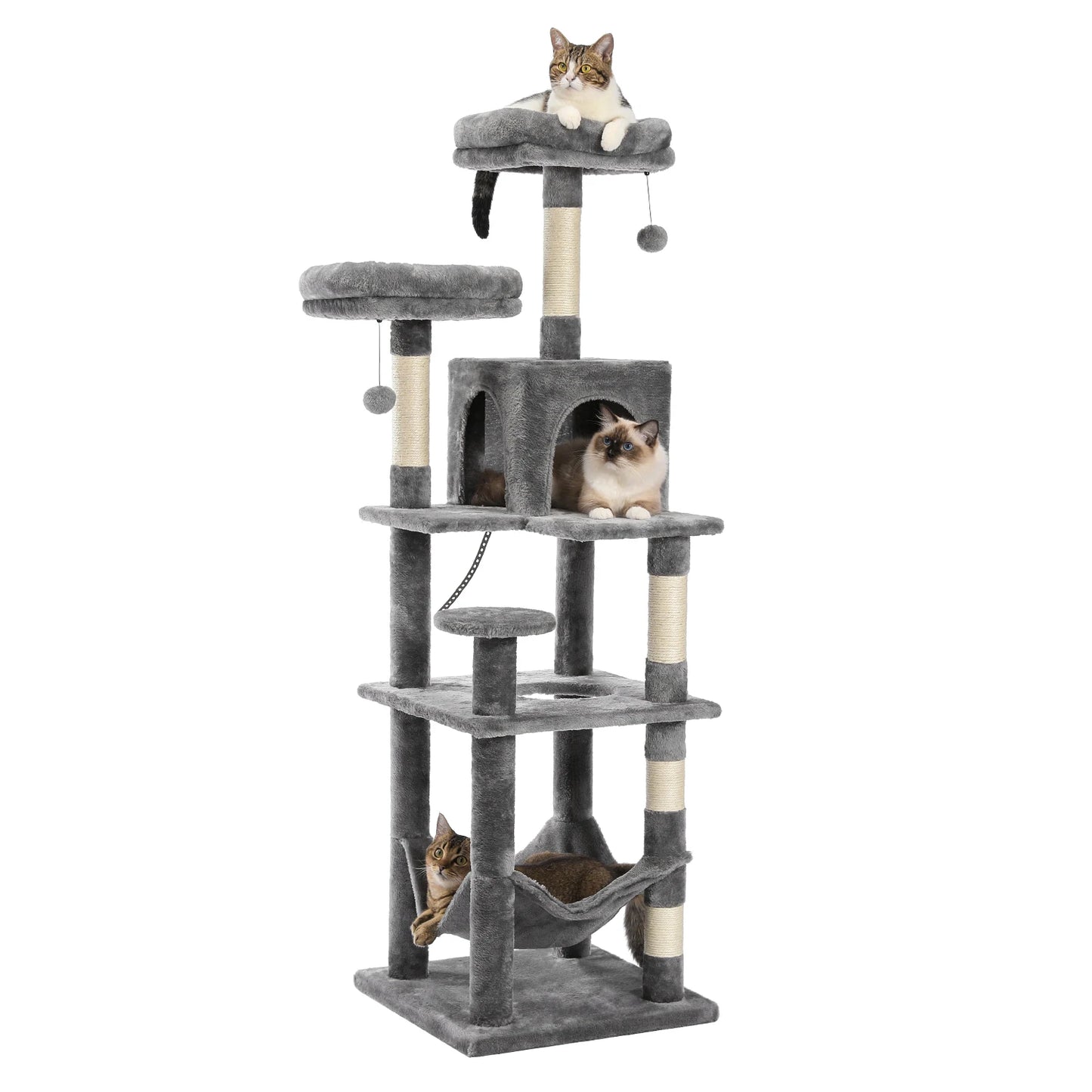 Multi-Level Cat Tower – Plush Tree Condo with Scratching Posts