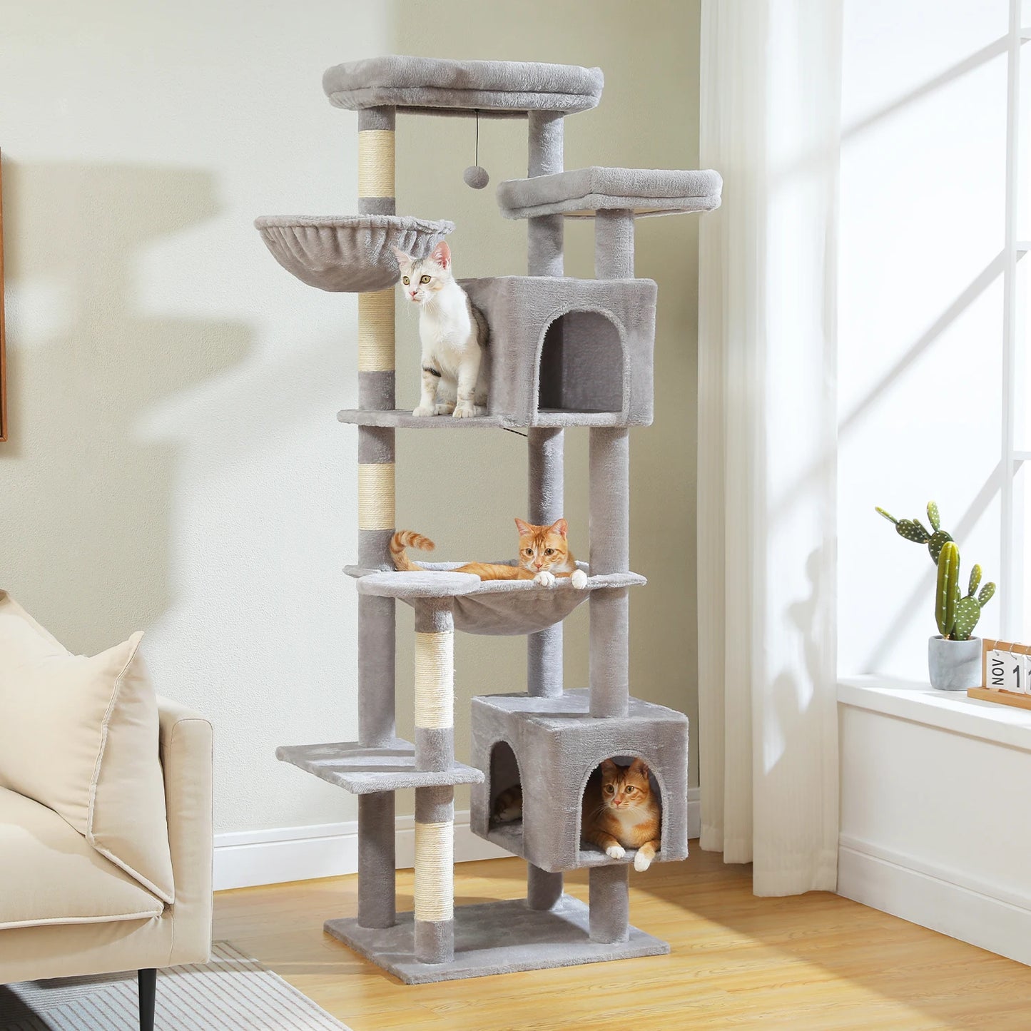Multi-Level Cat Tower – Plush Tree Condo with Scratching Posts