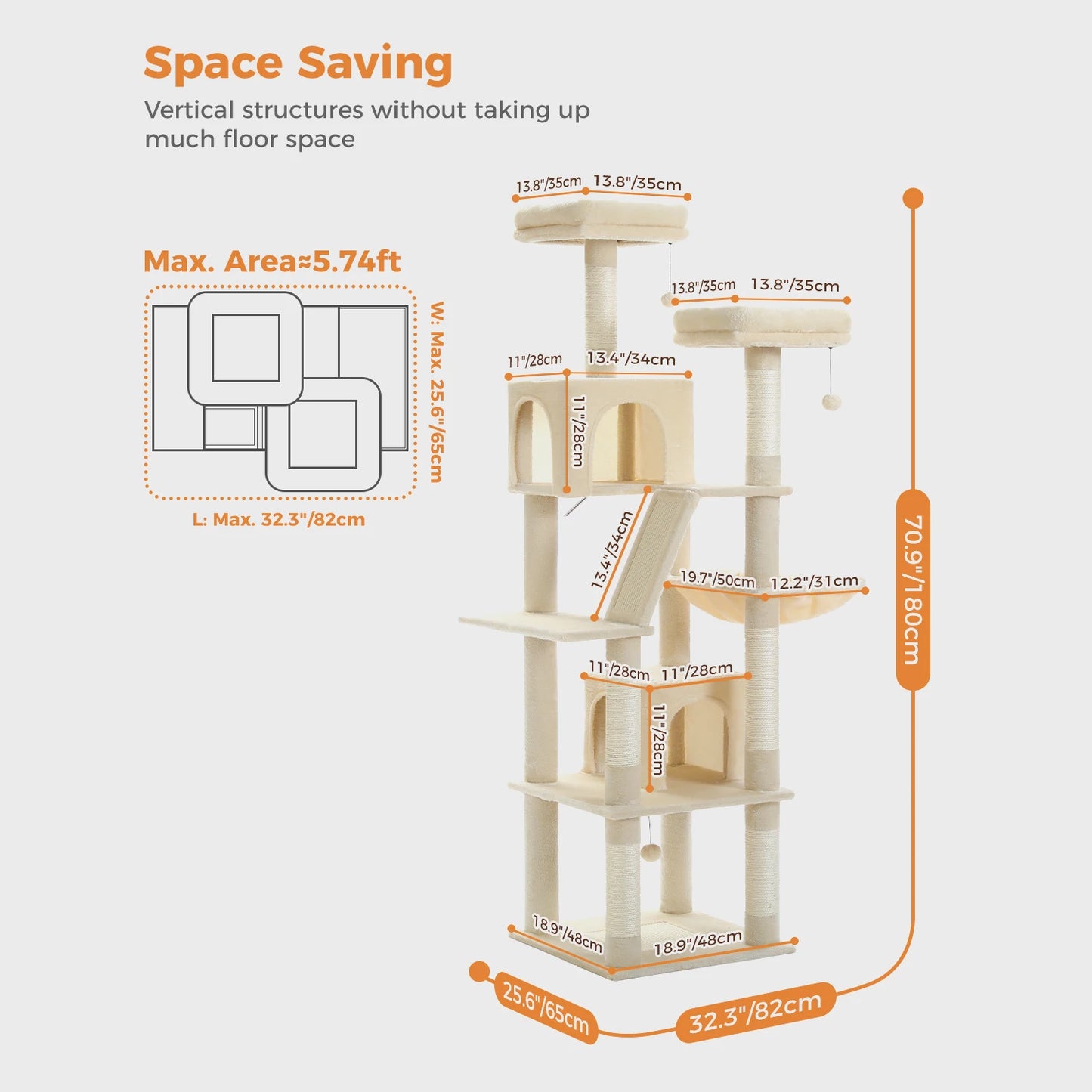 Multi-Level Cat Tower – Plush Tree Condo with Scratching Posts