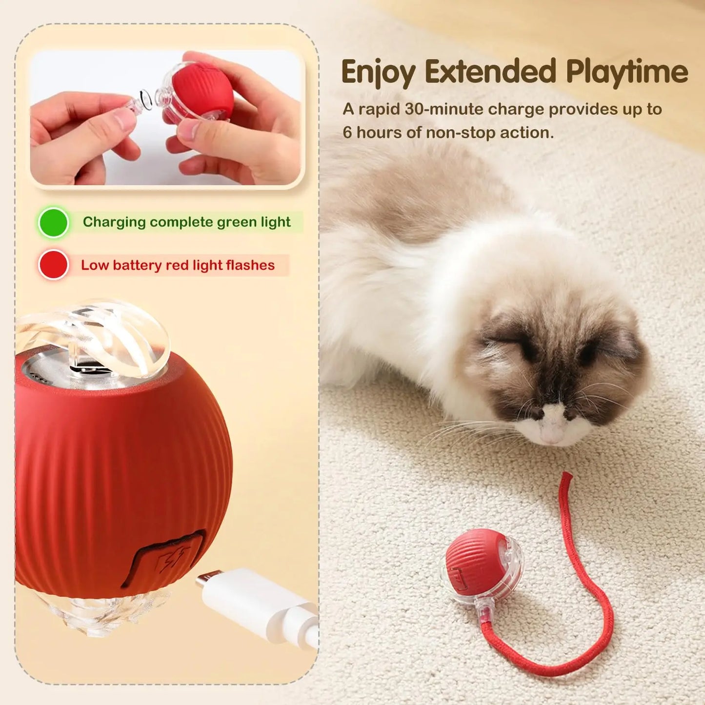 ZvizziPets™ SmartTail – Rechargeable Interactive Rolling Ball Toy for Cats