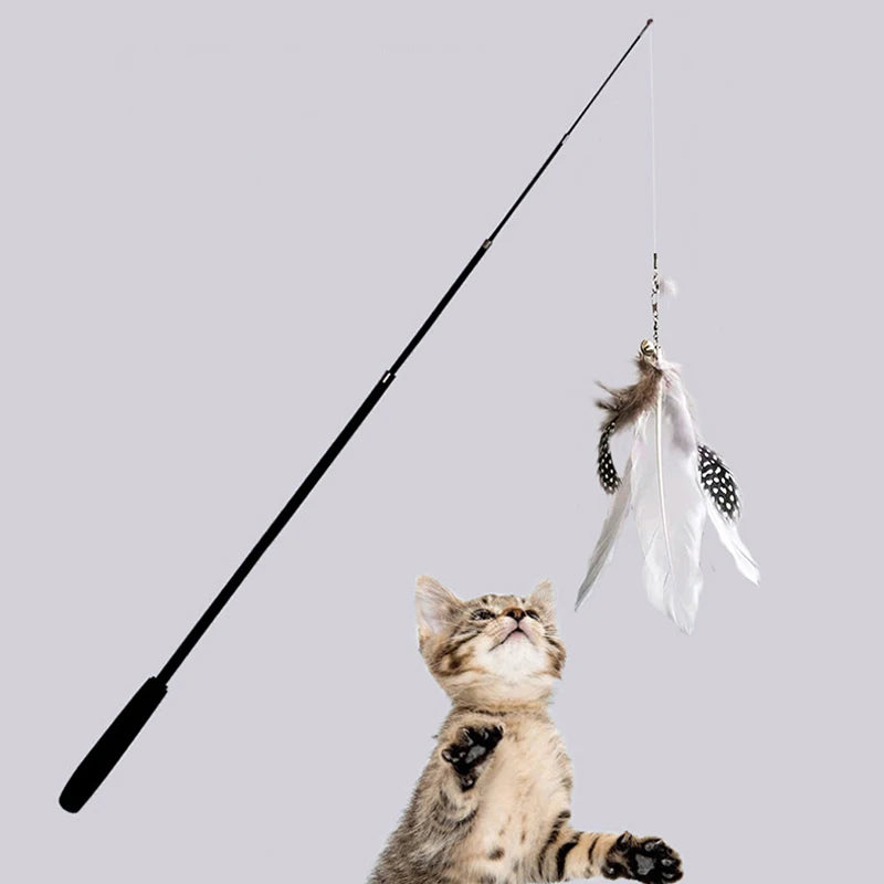 ZvizziPets™ Telescopic Cat Wand – 1.8m Interactive Feather Toy