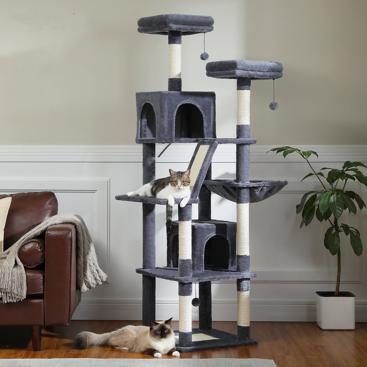 Multi-Level Cat Tower – Plush Tree Condo with Scratching Posts