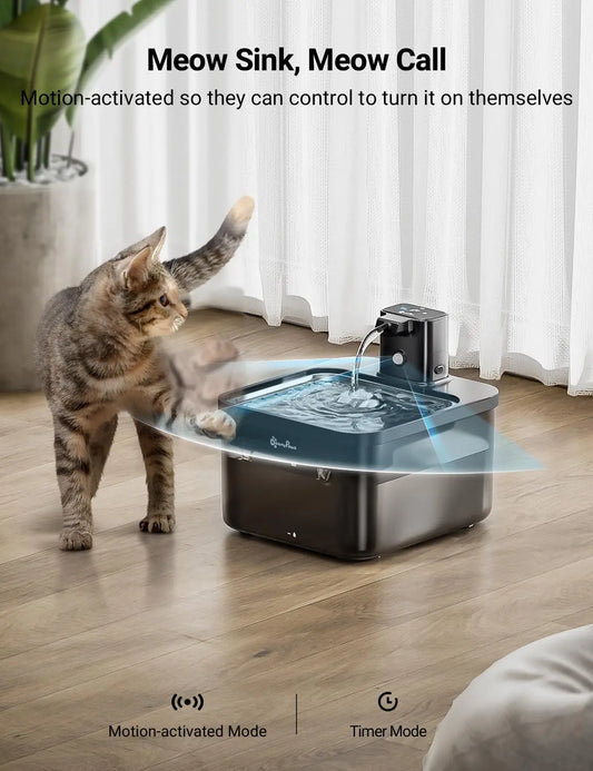 ZvizziPets™ Wireless 2.5L Stainless Steel Water Fountain – Battery & Sensor Powered