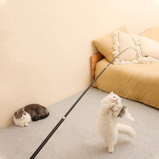 ZvizziPets™ Telescopic Cat Wand – 1.8m Interactive Feather Toy