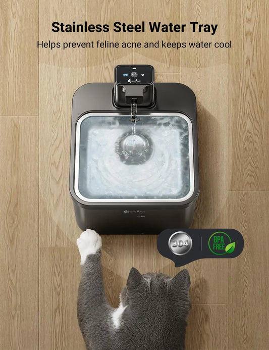 ZvizziPets™ Wireless 2.5L Stainless Steel Water Fountain – Battery & Sensor Powered