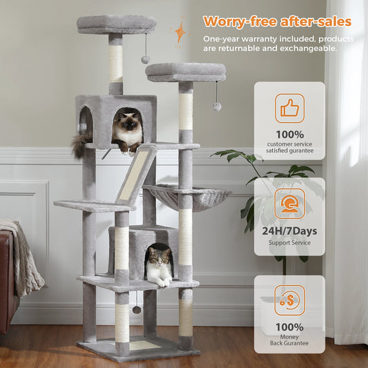 Multi-Level Cat Tower – Plush Tree Condo with Scratching Posts